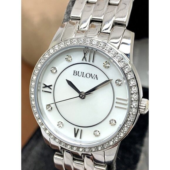 Bulova Women's Watch 96X155 Quartz Mother of Pearl Dial Silver Steel 27mm - Picture 1 of 14